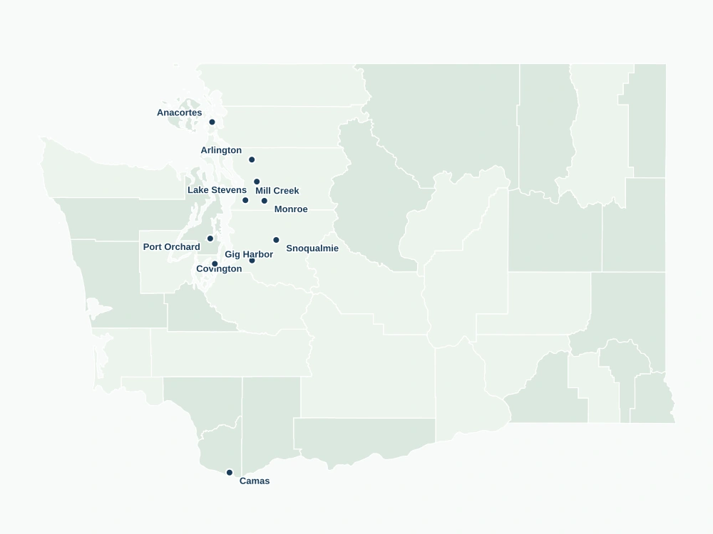 Map of Washington showing the cities served by Sell Washington Land Fast